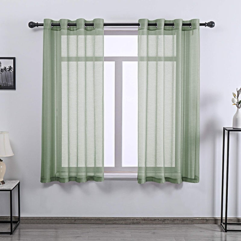 DONREN Sage Green Curtains 63 Inch Length for Bedroom - Grommet Textured Voile Drapes Window Sheer Curtain Panel for Bedroom Girls Room,52 X 63 Inches Long - Image 1